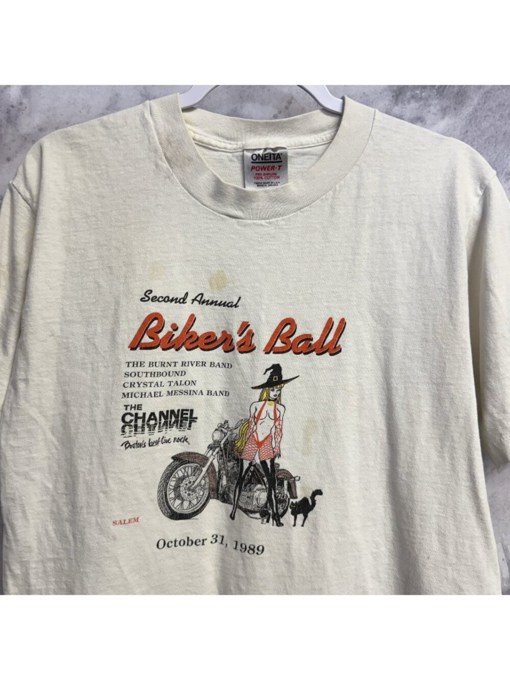Vintage 80s Salem Mass Biker Ball T Shirt Single Stitch 1989 Halloween Large
